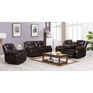 3 Piece Brown Reclining Sofa Set. 3 piece includes sofa, loveseat and recliner.