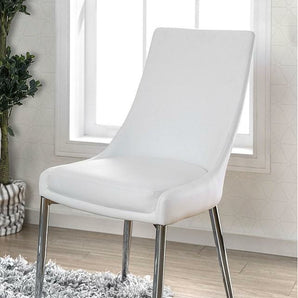 Izzy Leatherette Side Chair in Silver, White. Padded chairs. Includes 2 pieces.
