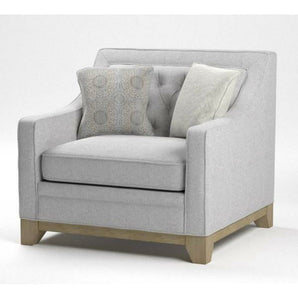 Jaizel Chair in Grey. The neutral, sophisticated Jaizel chair layers classic button tufting, textured and patterned fabrics, weathered woods, and clean lines to bring you a comfortable, enchanting look that pairs just as effortlessly in a formal living room.