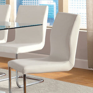 Lodia Leatherette Side Chair in White- padded chair with chrome legs