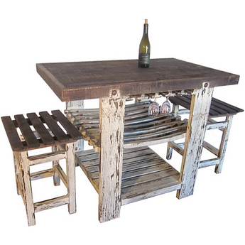 Farmhouse Style Island Wine Rack with 2 Stools