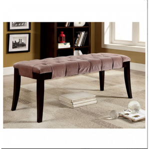 Milany Padded Flannelette Bench in Brown- Modern construction accented with richly finished legs and padded tufted flannelette upholstery