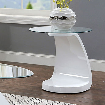 Nahara End Table in White, tempered glass top and high gloss finish