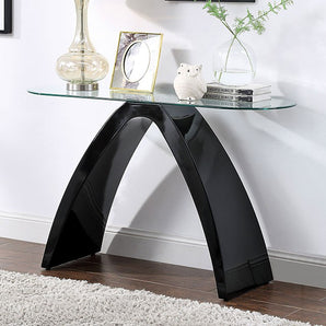 Nahara Sofa Table in Black, tempered glass top and high gloss finish