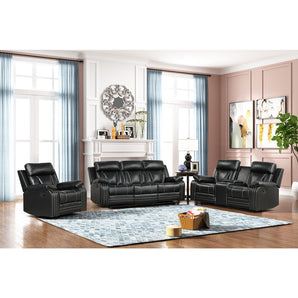 3 Piece Black Reclining Sofa Set. Includes Sofa, Loveseat and Recliner.