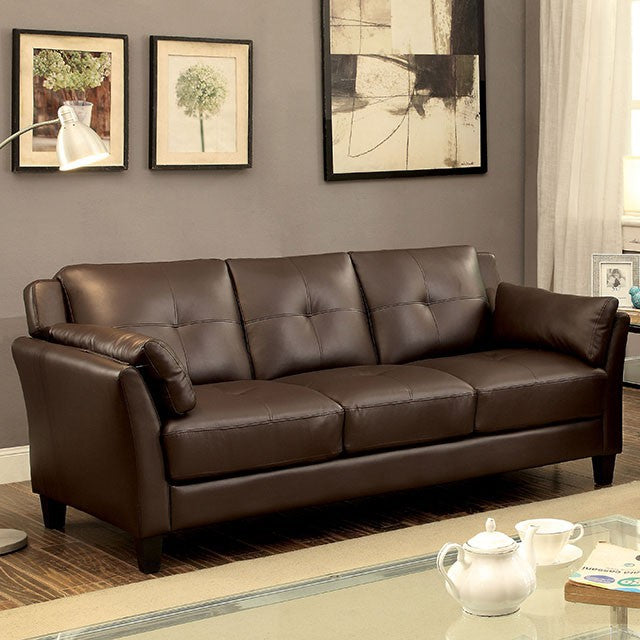 Pierre Leatherette Sofa in Brown - Furnishings4Less