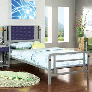 Full Metal Silver & Dark Blue Bed - Prado