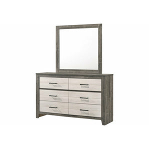 Rhett White/Brownish Grey Dresser & Mirror Set with 6 Drawers