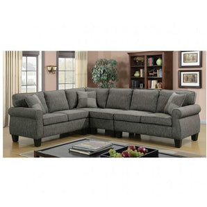 Rhian Dark Gray Sectional.  The overstuffed cushions provide not only a soft and comfortable feel, but also offer a visually sleek look that complements the minimalistic style of this chic sectional.