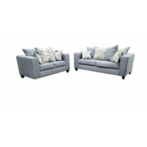 Upholstered Silver Sofa and Loveseat