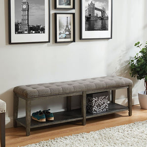 Rustic Gray Button Tufted Bench - Tayah