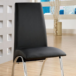 These chairs from Wailoa Collection are a one of a kind statement piece that will surely capture any guest's attention. Curved design, sweeping chrome legs and padded seats. Available in black and white color.