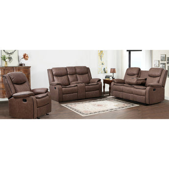 3 PC Brown Reclining Living Room Set. Includes Sofa, Loveseat and Recliner