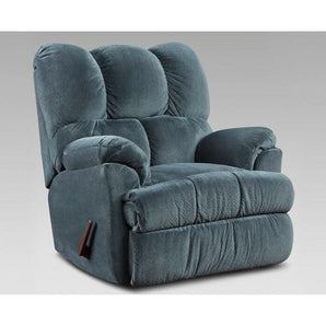 Aurora Rocker Recliner features a plush back and pillow padded arms. Made from 100% polyester. It comes in Beige, Blue, Chocolate, Grey color. Made in America.