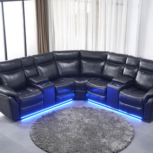 Zenith Power Reclining Sectional in Grey with LED light